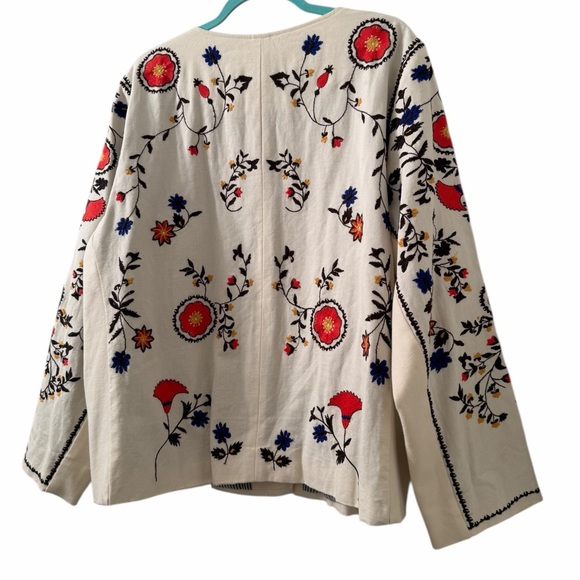 For The Republic Women Ivory Multicolor Embroidered Boho Cotton Jacket Sz 1X - Picture 2 of 8